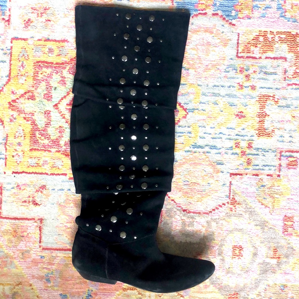 Black suede Free People slouchy, studded, over the knee boots